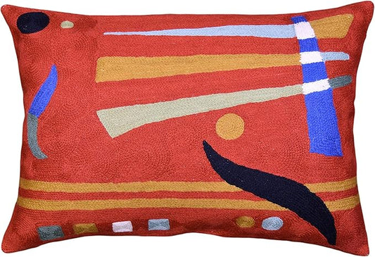 Lumbar Kandinsky Orange Abstract Pillow Cover Elements Modern Throw Pillowcase Chair Cushion Contemporary Pillowsham Accent Farmhouse Couch Hand Embroidered Wool Size 14x20-Ruum Studio Home