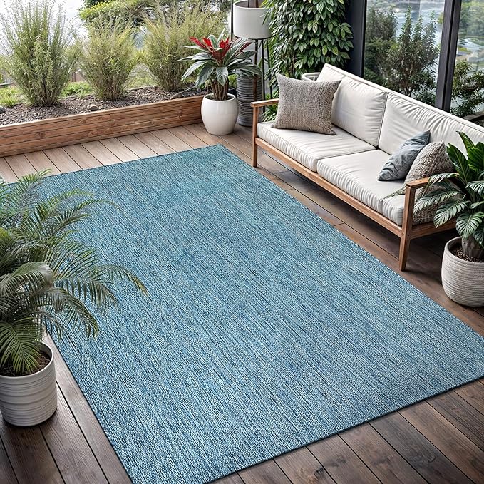 Washable Indoor Outdoor Rug Weather Resistant Carpet Modern Solid for Porch Deck Balcony Backyard Patio Rug 6x9 Aqua Blue-Ruum Studio Home