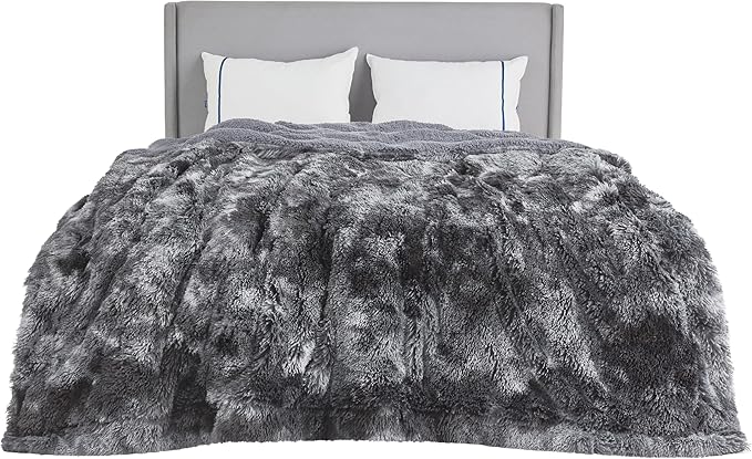Bedsure GentleSoft Fluffy Sherpa Fleece Faux Fur Blankets Queen Size for Bed, Bedroom Decor Winter Thick Warm Full Queen Blankets, Fuzzy Plush Soft Heavy Mink Tie Dye Grey Bedding Cozy Gifts, 90x90-Ruum Studio Home