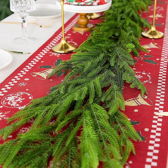 Watayo 2 Pcs Christmas Norfolk Pine Garland, 6 Ft Dense Real Touch Pine Garland Ornament, Realistic Artificial Pines Greenery Garlands for Mantle, Table, Fireplace, Indoor, Outdoor Xmas Decoration-Ruum Studio Home