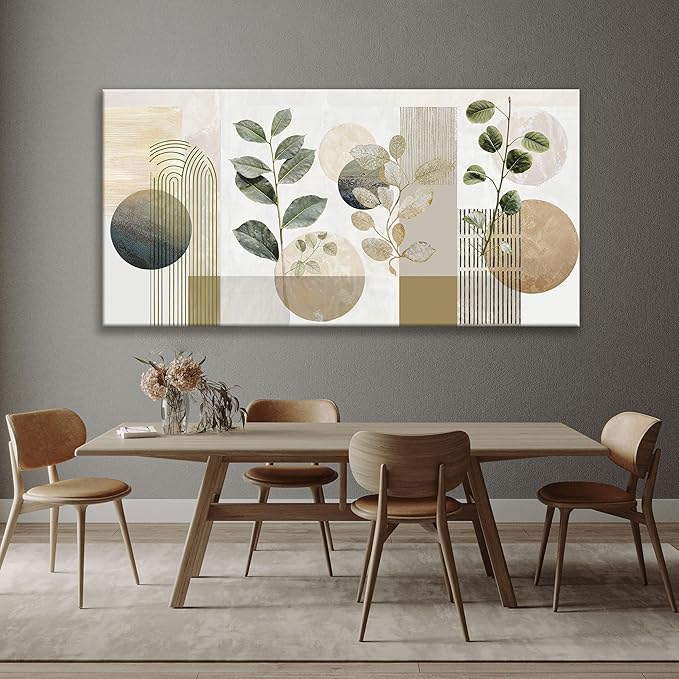 TAIJXAGSG Large Boho Green Wall Art For Living Room 29x58 In Green Botanical Boho Wall Art Modern Sage Bohemian Canvas Art Wall Decor Natural Abstract Geometry Lines Prints Picture Ready To Hang-Ruum Studio Home