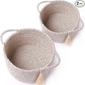 Small Soft Organizer Baskets，Decorative Mini Round Woven Rope Storage Bin Empty Gift Baskets for Man，Office, Desk Decor, Gifting, Kids, Toys, Pre Shaped, Brown, 2 Pack-Ruum Studio Home