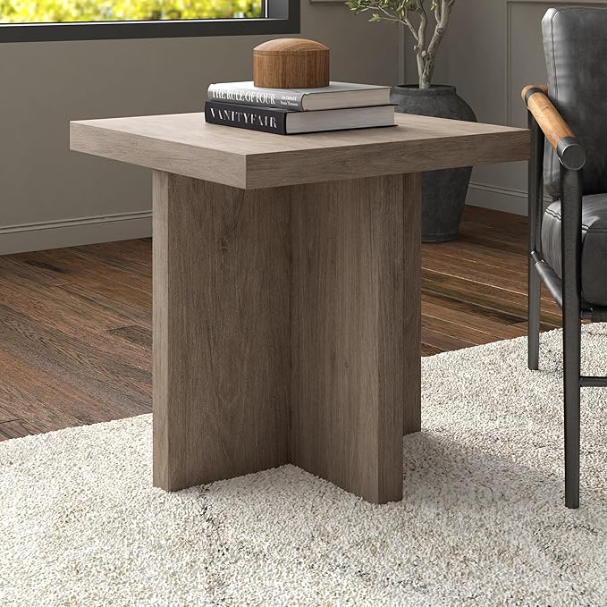 Henn&Hart 22" Wide Square Side Table in Weathered Gray, for Home, Living Room, Bedroom, Entertainment Room, Office-Ruum Studio Home