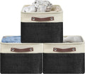 SIMPLE HOUSEWARE Large Fabric Storage Bin, 15" x 11" with Leather Like Handles, 3 Pack, Black-Ruum Studio Home