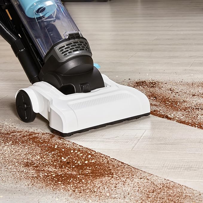 Amazon Basics Upright Bagless Vacuum Cleaner for Carpet and Hard Floors, With Crevice and Upholstery Tools, Detachable Handle, Lightweight (8.4 lbs), 1.7L Dust Cup, 720W, 25ft Cord, Black/White-Ruum Studio Home