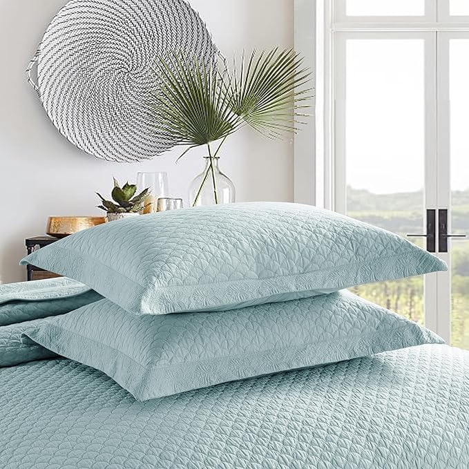 MarCielo 3-Piece 100% Cotton Oversized Bedspread Lightweight Quilt Coverlet Embroidery Farmhouse Bedding Set (TM Mint Green, Oversized Queen (100"x106"))-Ruum Studio Home