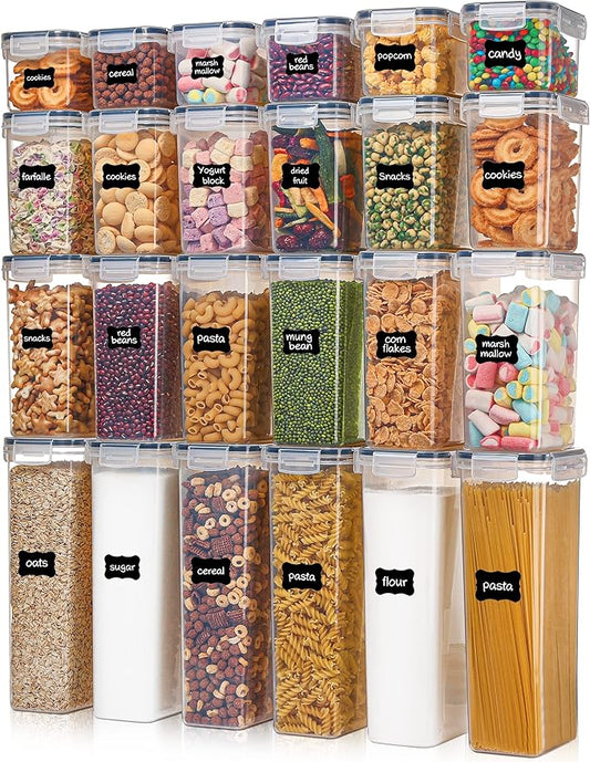 Airtight Food Storage Containers with Lids, Vtopmart 24 pcs Plastic Kitchen and Pantry Organization Canisters for Cereal, Dry Food, Flour and Sugar, BPA Free, Includes 24 Labels，Black-Ruum Studio Home