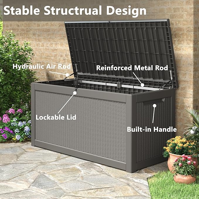 260 Gallon Resin Deck Box, Large Indoor and Outdoor Storage Box, Weatherproof and UV Resistant Outdoor Storage Box with Built-in Steel Beams for Patio Cushions, Pool Supplies-Ruum Studio Home