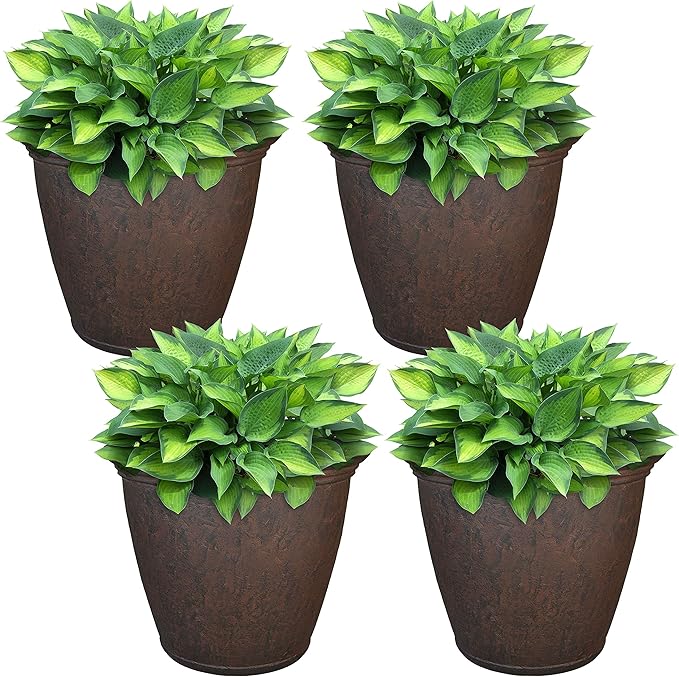 Sunnydaze 15.25-Inch Anjelica Large Plastic Pot for Plants - Outdoor Polyresin Round Planter with Drillable Drainage Holes - Rust - 4pk-Ruum Studio Home