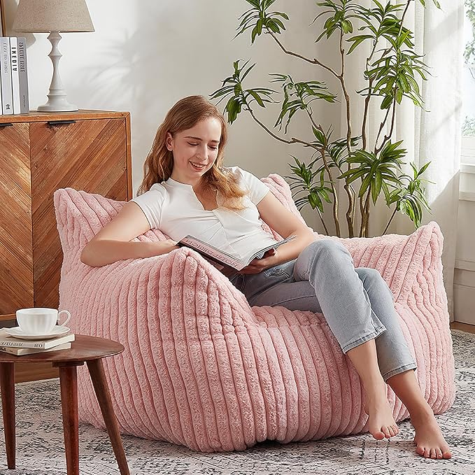 Giant Bean Bag Chairs for Adults with Filling Plush Fluffy Bean Bag Chairs for Teens with Armrests Comfy BeanBag Lazy Couch Sofa Chair for Bedroom Living Room Reading-Ruum Studio Home