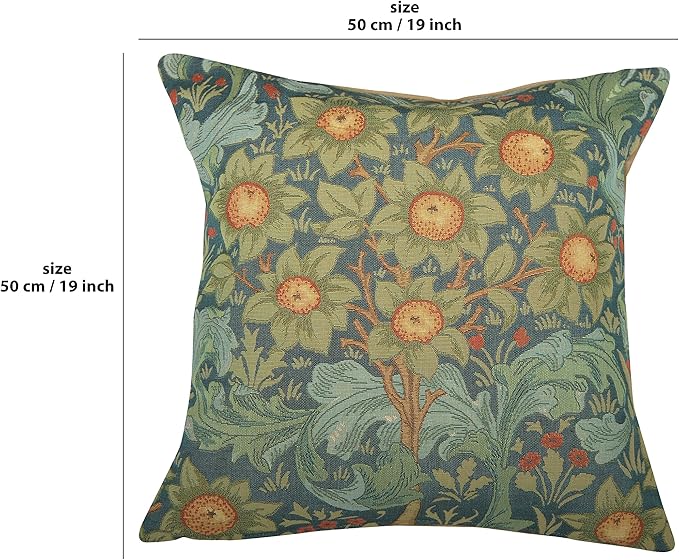 Charlotte Home Furnishings Decorative Tapestry Pillow Cover 19x19 in, Blue Arabesques Couch Throw Pillow Cover, French Country Square Cushion Cases for Bed Room Home Decor, Soft Cotton Jacquard Woven-Ruum Studio Home