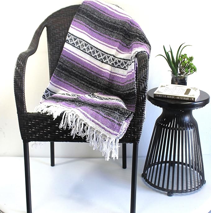Del Mex Classic Mexican Blanket, Large Authentic Woven Falsa Throw (70"x50"), Artisan Southwest Décor for Beach, Yoga, Outdoors (Lavender)-Ruum Studio Home