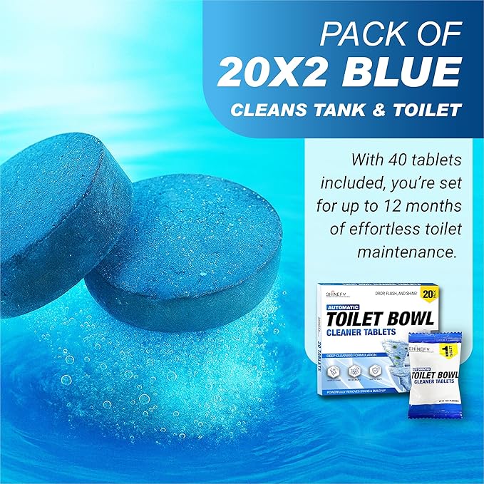 Automatic Toilet Bowl Cleaner Tablets – 40 Tabs - Blue Gel Toilet Tank Cleaner, Hard Water Ring Remover, Septic-Safe Heavy-Duty Stain & Smell Eliminator, Toilet Cleaning & Deodorizer-Ruum Studio Home