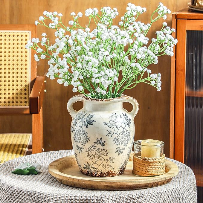 Enra Vintage vase with Handle,Blue and White Ceramic Decorative Flower vase, Chinoiserie Floral Vase,Large Rustic Vases for Home Decors, Living Room, Bookshelf, Office,7.8 in-Ruum Studio Home