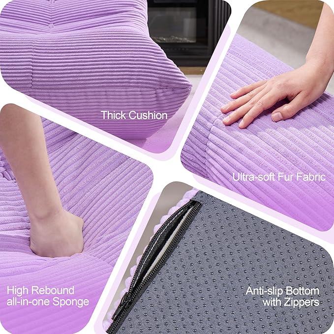 Bean Bag Chairs for Adults Giant Bean Bag Chair Memory Foam BeanBag Chair Big Bean Bag Sofa with Filler Faux Fur Fireside Beanbags Lazy Sofa for Living Room Bedroom Dorm Office (Purple Corduroy)-Ruum Studio Home
