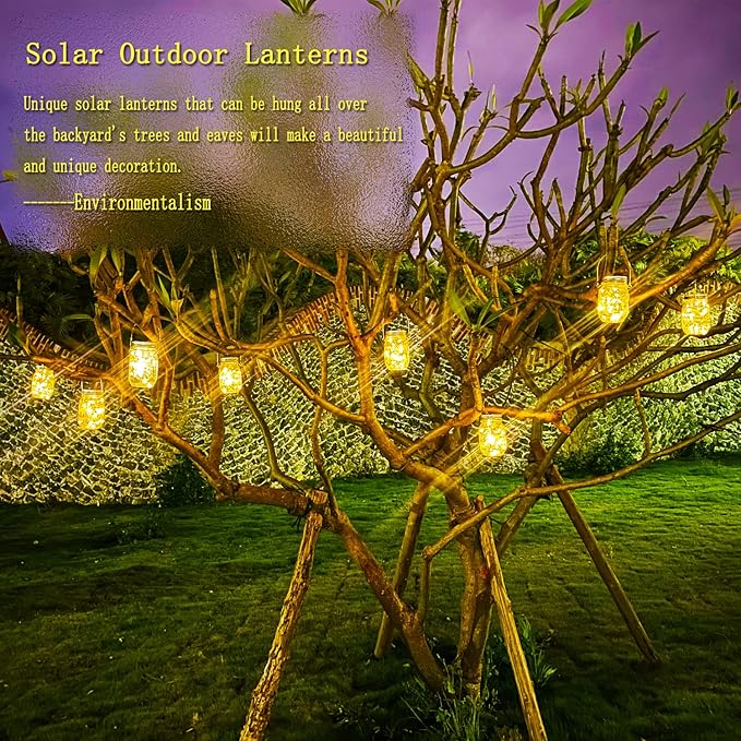 Cooo 9 Pack Solar Lanterns Outdoor Waterproof Upgraded Crystal Glass Solar Mason Jar Lights 30 LED 215% Larger SolarPanel, Anti-Rust Lid Hanging Outdoor Lanterns for Patio Garden Porch-Ruum Studio Home