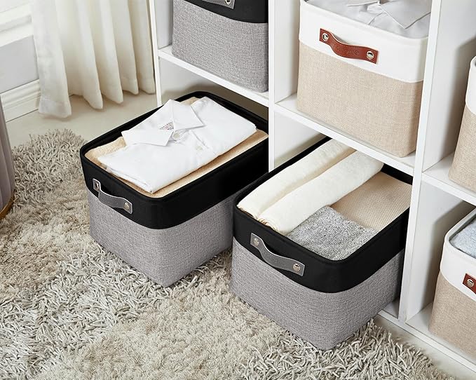 DECOMOMO Storage Baskets for Shelves - Fabric Closet Organizers and Storage Bins, Perfect Baskets for Organizing Closet Toys Nursery (Grey and Black, Large - 4 Pack)-Ruum Studio Home