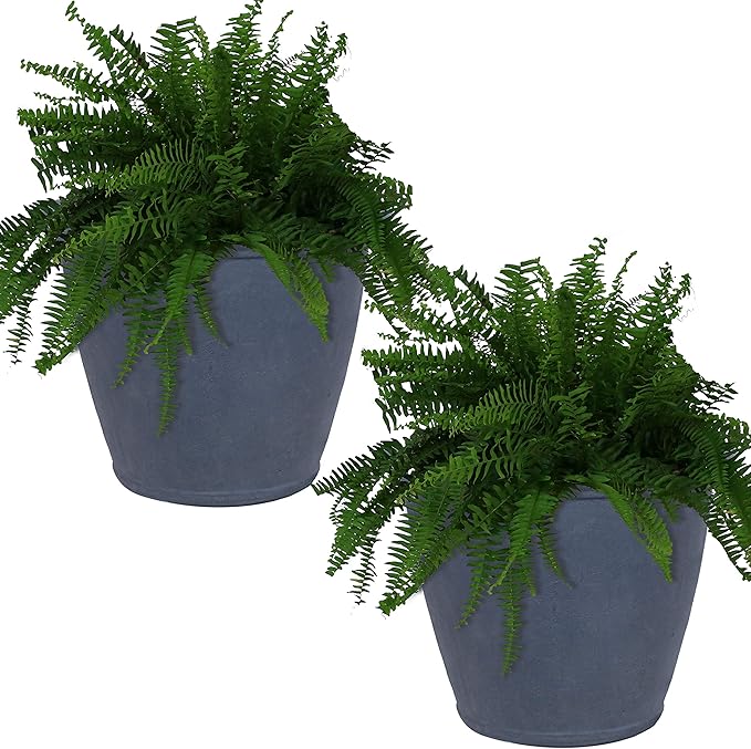 Sunnydaze 24-Inch Anjelica Large Plastic Pot for Plants - Outdoor Polyresin Round Planter with Drillable Drainage Holes - Slate - 2pk-Ruum Studio Home