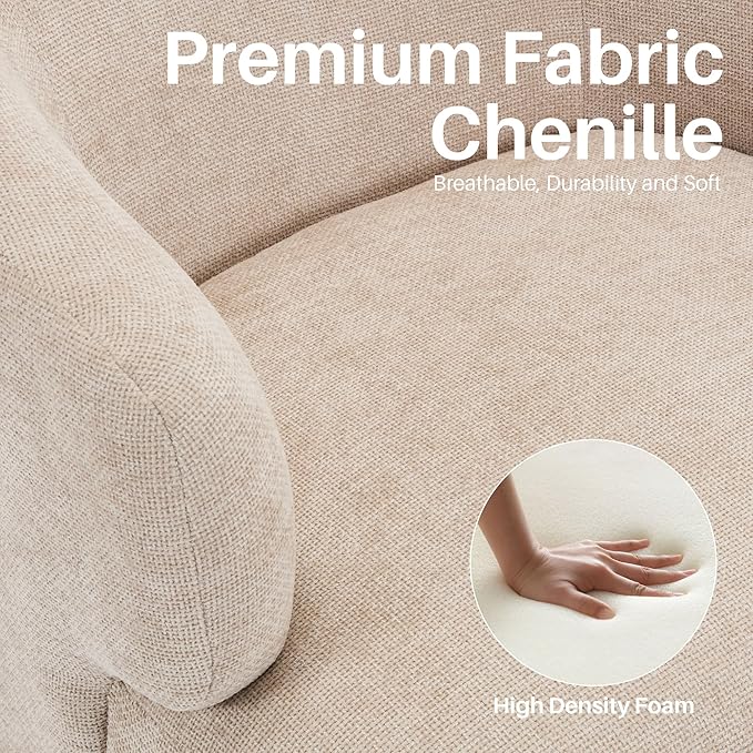 Swivel Accent Chair, Chenille Barrel Chair for Living Room, Cozy Round Boucle Arm Chair, Metal Base for Club Nursery Bedroom, Beige-Ruum Studio Home