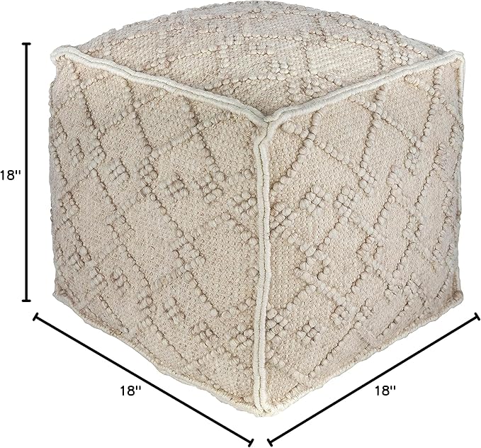 Mark&Day Pouf Ottoman, Lanzendorf Bohemian/Global White Cube Pouf Foot Rest for Living Room, Bedroom and Boho Home Decor (18"x18"x18")-Ruum Studio Home
