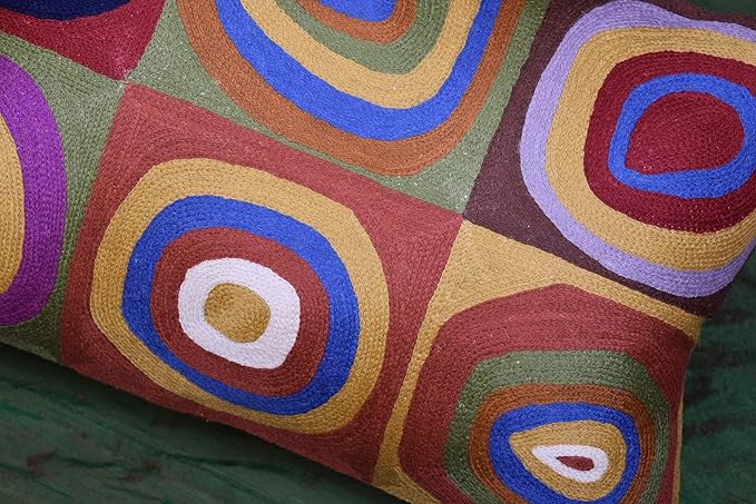 Lumbar Kandinsky Cushion Cover Farbstudie Quadrate Hand Embroidered Wool 13x21-Ruum Studio Home