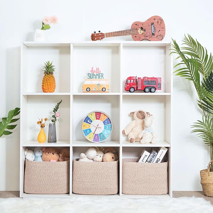 MINTWOOD Design 3-Pack Decorative Woven Storage Baskets for Shelves, Cube Bin Box for Organizing Books, Shoes, Dog Toys, Pantry Closet and Living Room Organizer, Oatmeal Brown-Ruum Studio Home