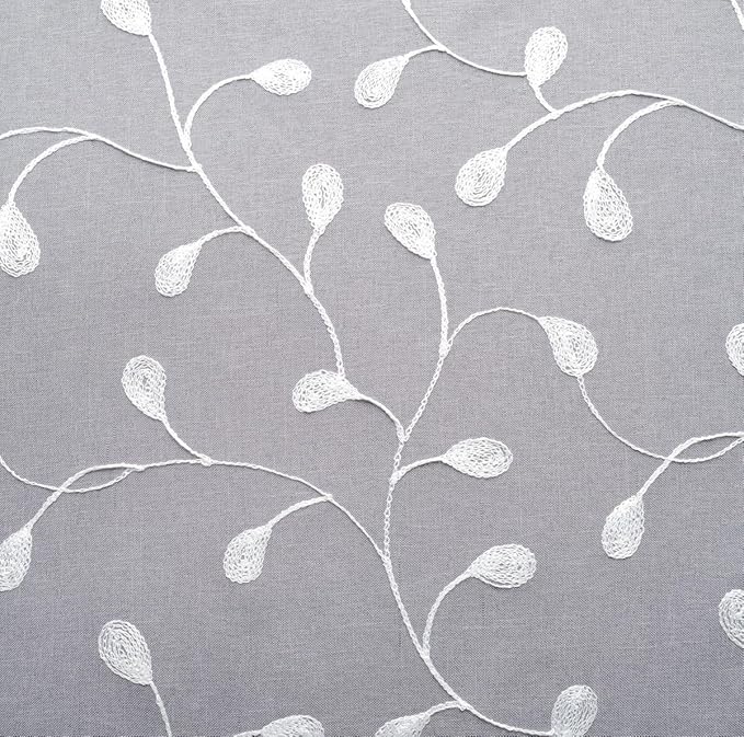 MIUCO Floral Embroidery Semi Sheer Curtains Faux Linen Grommet Curtains for Bedroom 52 x 63 Inch 2 Panels, Grey-Ruum Studio Home