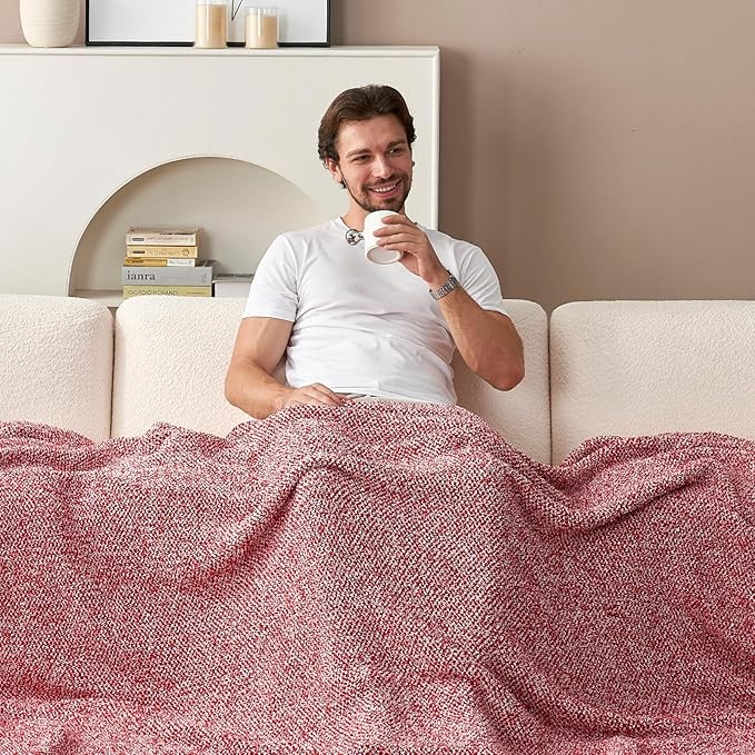 Snuggle Sac Christmas Red Blanket Twin Size, Ultra Soft Warm Fuzzy Knit Blanket Throws Dupes for Couch,Sofa, Bed, Heather Red, 60x80 inches-Ruum Studio Home