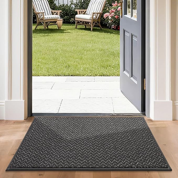 COSY HOMEER-Door-Mat 24"x36" Non Slip Absorbent Entryway Rugs Dirt Trapper Doormats Washable Entrance Mats Low Pile Welcome Floor Mat for Front Back Door and Entry Mats,Dark Grey-Ruum Studio Home