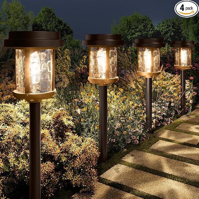 XMCOSY+ Solar Pathway Lights, Dual-Tone Solar Lights Outdoor Waterproof IP65, 20 LM LED Bright Glass Outside Light for Garden Path Yard Walkway Driveway (‎Black & Brown)-Ruum Studio Home