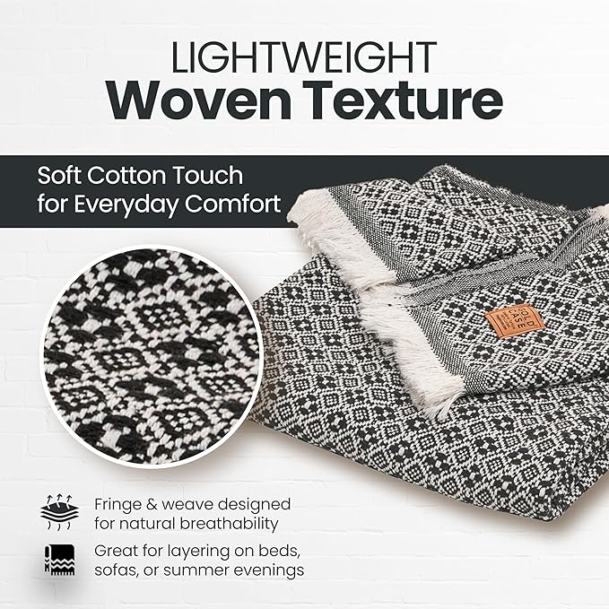Gold Case Throw Blanket for Couch – 100% Recycled Turkish Cotton Blankets & Throws – Elegant Decorative Throw Blankets for Living Room Sofa – Woven Throws for Couch – Retro Black – 50x60-Ruum Studio Home