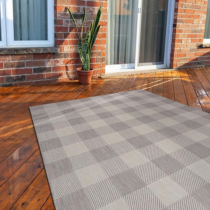 CAMILSON Outdoor Rug - Modern Area Rugs for Indoor and Outdoor Patios, Kitchen and Hallway mats - Easy Cleaning Non Shedding Washable Outside Carpet (5x7, Buffalo - Grey/White)-Ruum Studio Home