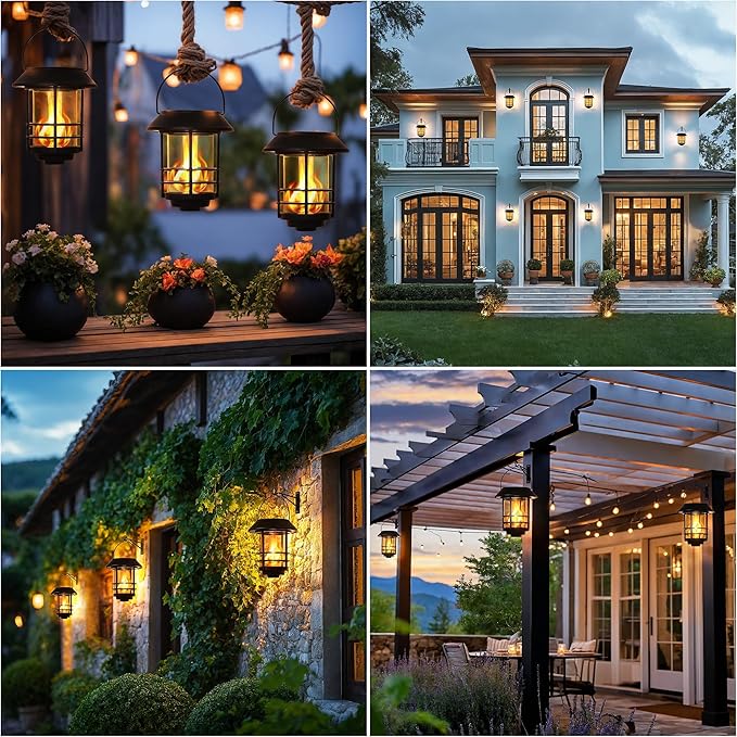 Otdair Solar Wall Lantern Outdoor, Flickering Flames Solar Sconce Lights Outdoor, Hanging Lamps Wall Mount for Front Porch, Patio and Yard, 4 Pack-Ruum Studio Home