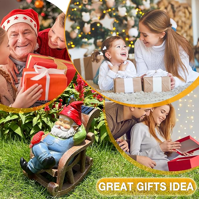 Solar Garden Gnome Statue Outdoor Decor, Patio Gnomes, Outside Yard Sculptures & Statues, Resin Figurines Gift for Women, Mom, Grandma-Ruum Studio Home
