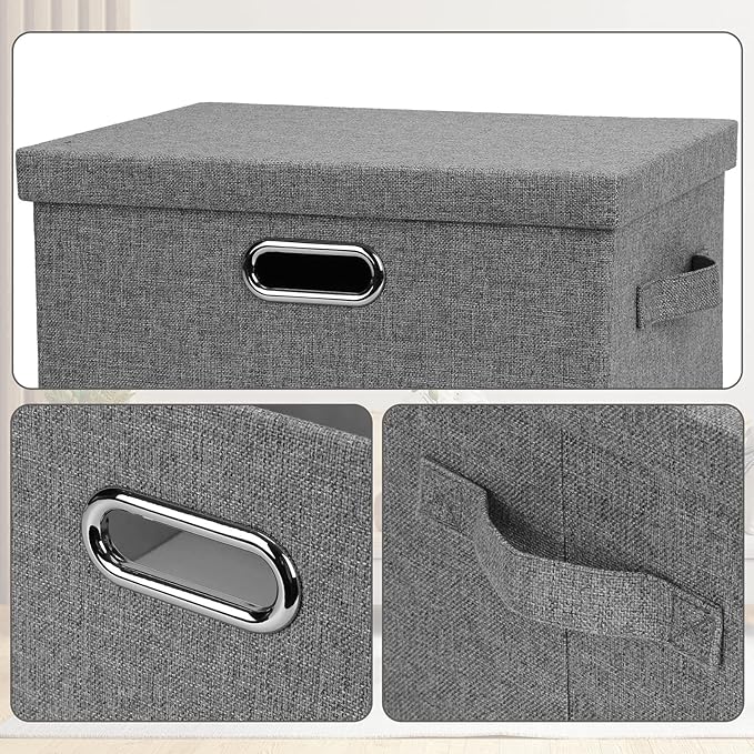 Medium 15" 21 Quart Collapsible Stackable Storage Bins with Lids, 5 Packs Grey Foldable Fabric Closet Boxes Heavy-duty Linen Cube Baskets Container for Bedroom Office (15 x 11 x 8)-Ruum Studio Home