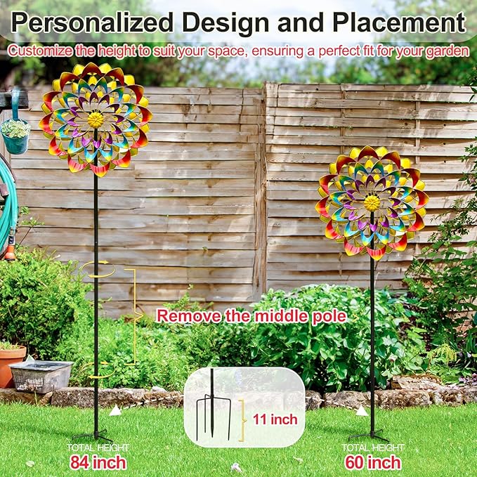 Garden Wind Spinners Outdoor Large Metal, 84'' Yard Art Wind Sculptures & Spinners, Windmills Gifts for Mother's Day Birthday Lawn Patio Decor(Rainbow)-Ruum Studio Home