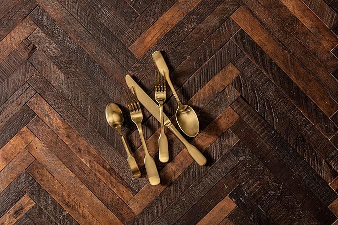 Fortessa Ashton 18/10 Stainless Steel, 20 Piece Flatware Set (Service for 4), Brushed Gold-Ruum Studio Home