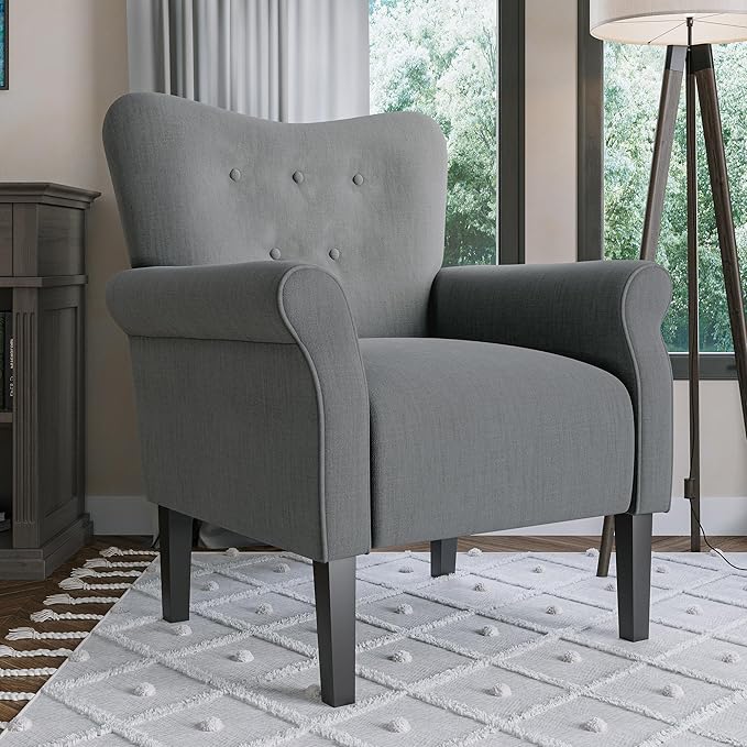 BELLEZE Modern Accent Chair, High Back Armchair, Upholstered Wingback Side Chair, Padded Single Sofa with Wooden Legs for Living Room, Bedroom - Gray-Ruum Studio Home