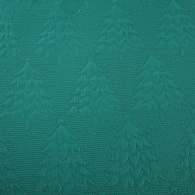 MarCielo 3-Piece Christmas Quilt 100% Cotton Oversized Bedspread Lightweight Coverlet Embroidery Christmas Tree Pattern Bedding Set(TC Emerald, Oversized Queen (100"x106"))-Ruum Studio Home