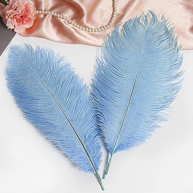 THARAHT Baby Blue Ostrich Feathers 12pcs Large Natural Bulk 16-18Inch 40cm-45cm for Wedding Party Centerpieces Easter Gatsbi and Home Decoration Feathers-Ruum Studio Home