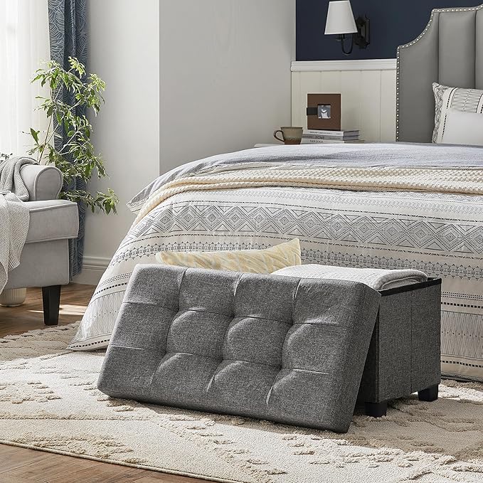 SONGMICS Storage Ottoman Bench, Foldable Foot Rest with Legs, 15 x 30 x 15.2 Inches, End of Bed Bench, Storage Chest, Load up to 660 lb, for Living Room, Bedroom, Entryway, Slate Gray ULSF16GYZ-Ruum Studio Home