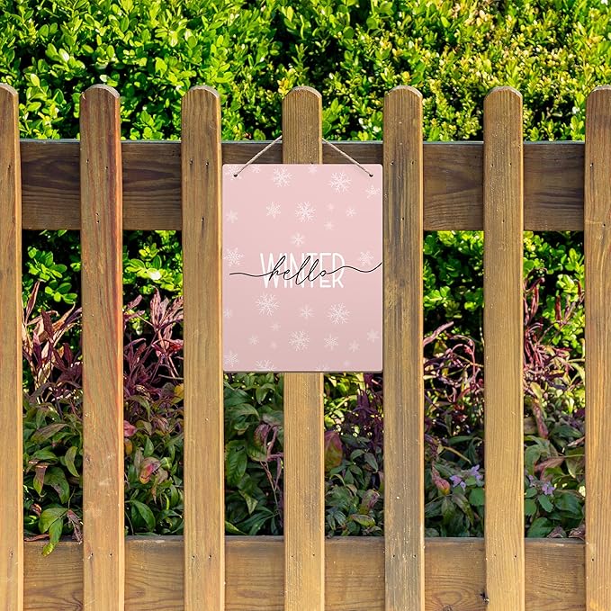 Pink Winter Snowflakes Wooden Sign, 10x8 inches, Rustic Wall Decor-Ruum Studio Home