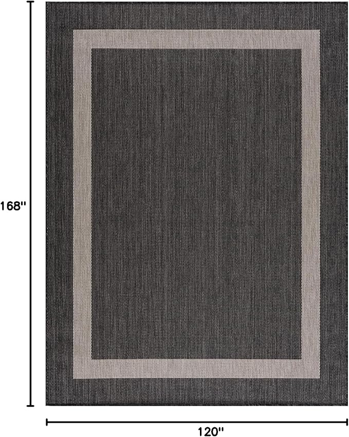 CAMILSON Outdoor Rug 10x14, Large Modern Outside Rugs for Patios Porches Waterproof Durable Washable Non-Shedding, Easy-to-Clean Indoor Outdoor Area Carpet (10 x 14, Bordered - Dark Gray/Light Gray)-Ruum Studio Home