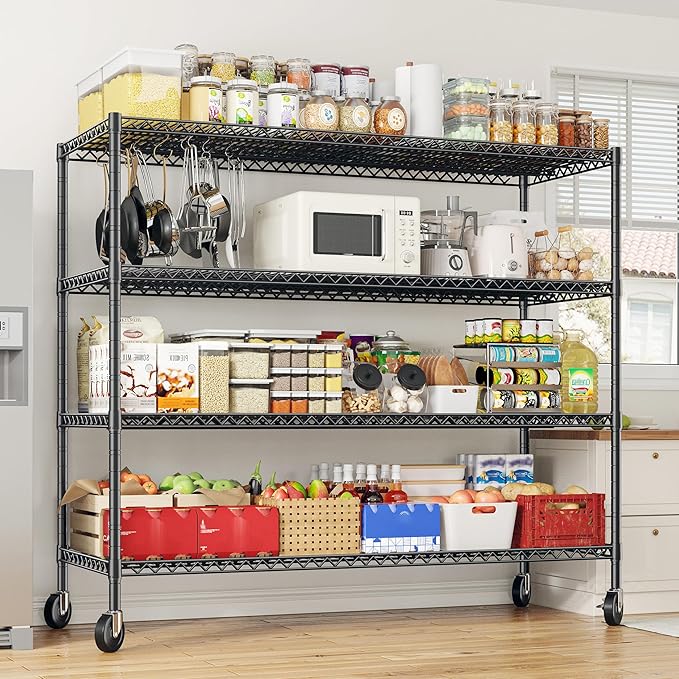 REIBII 55.5''W Storage Shelves 2500LBS Wire Shelving Unit with Wheels Heavy Duty Metal Shelves for Storage Adjustable Garage Storage Rack Pantry Shelf Kitchen Shelving, 75.6" H X 55.5''W X 24" D, 3PCS-Ruum Studio Home