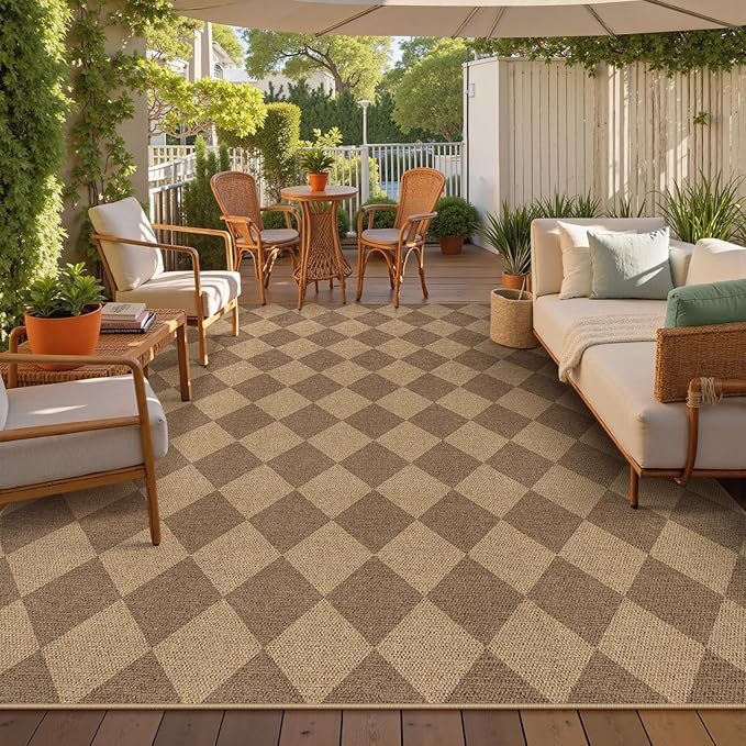Lahome Checkered Easy Jute Rug 8x10, Washable Rugs for Living Room Dining Room Farmhouse Indoor Outdoor Mat, Neutral Checkerboard Non Slip Black Carpet for Office Backyard Patio-Ruum Studio Home