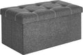 SONGMICS Mazie Collection - 30 Inches Ottoman Storage Bench, 21 Gal. Folding Chest with Breathable Linen-Look Fabric, Load up to 660 lb, for Entryway, Living Room, Bedroom, Dark Gray ULSF001G01-Ruum Studio Home