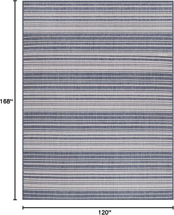 Stripe Outdoor Rug 10x14 Washable Outside Carpet for Indoor Patio Porch Waterproof Easy Cleaning Non Shedding Area Rugs Blue 10 x 14-Ruum Studio Home