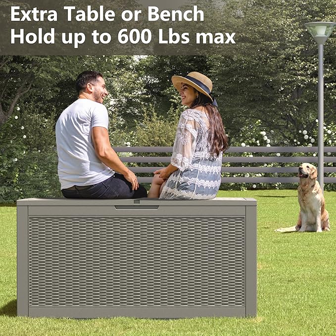 100 Gallon Deck Box Lockable Rattan Outdoor Storage Box waterproof Outdoor Container for Patio Furniture Cushions, Pillow-Ruum Studio Home