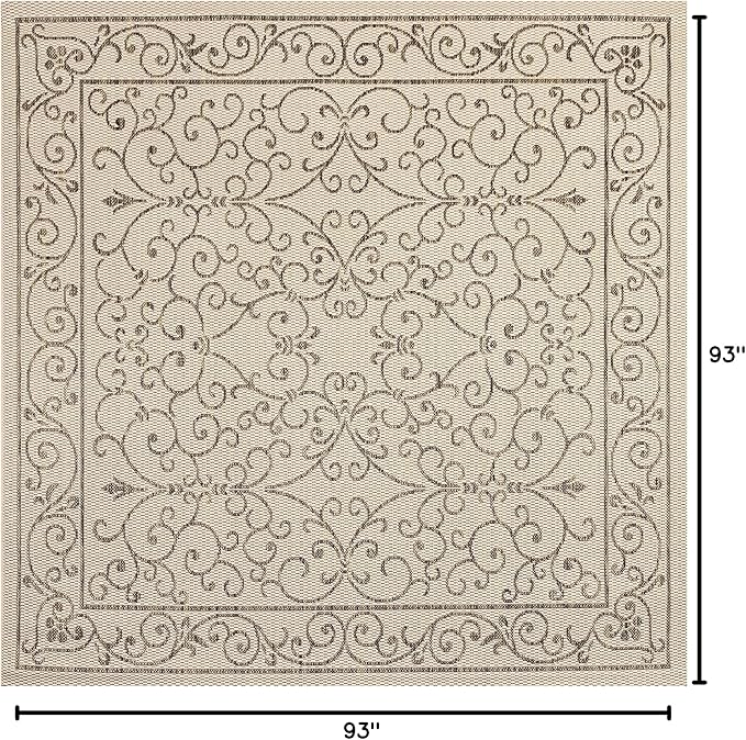 JONATHAN Y Vintage Filigree Indoor Outdoor Square Area Rug 8X8 Beige/Brown, Charleston Textured Weave for Backyard, Patio, Porch, Easy-Cleaning, High Traffic, Pet-Friendly, Non-Shedding (SMB106A-8SQ)-Ruum Studio Home