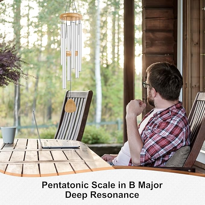 Large Aluminium Wind Chimes 37 Inches to Create a Zen Atmosphere Suitable for Outdoor, Garden, Patio Decoration. Classic Wind Chimes with Wind Catcher Suitable as A Gift for Unisex(White)-Ruum Studio Home